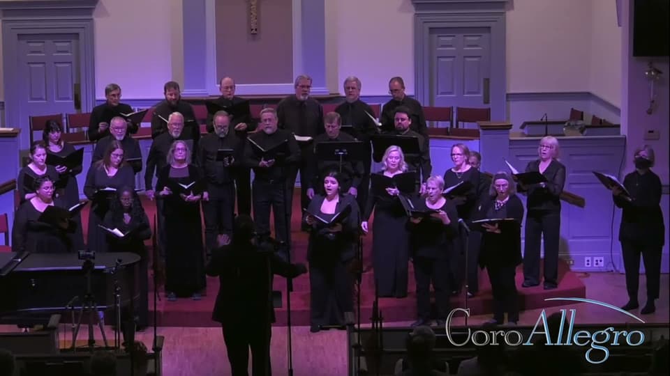 A still from CoroAllegro performing Lux Aurumque.